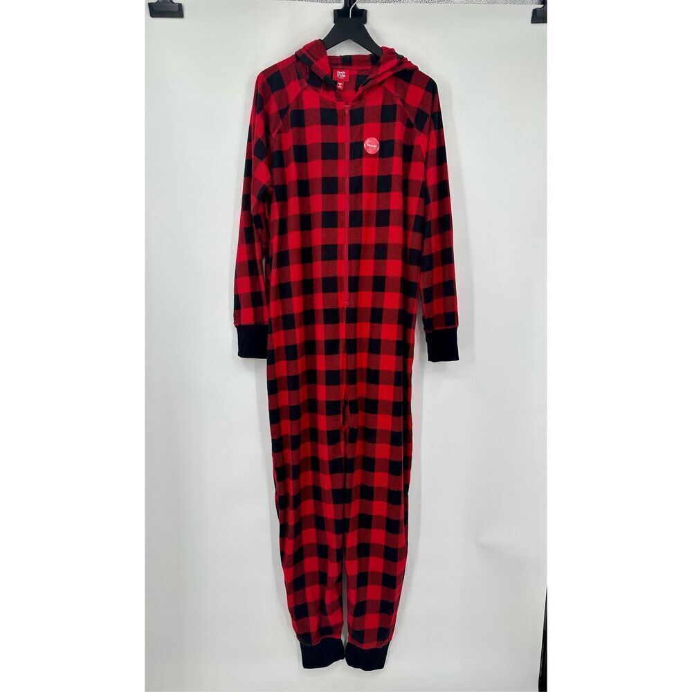 Macy’s Family PJ’s one piece size XL women’s hooded black and red